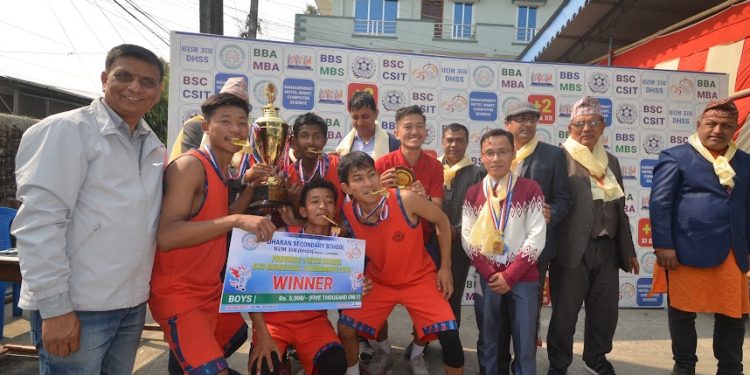 प्रदेश १ स्तरीय अन्तर विद्यालय थ्री बाइ थ्री बास्केटबल प्रतियोगिताको उपाधी होलील्याण्डलाई