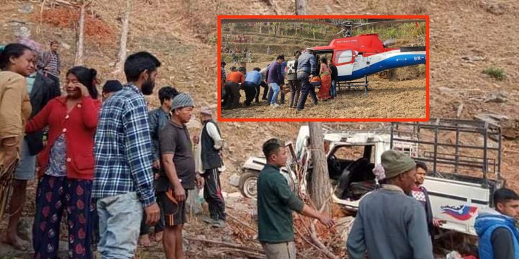 ओखलढुंगाको दियालेमा जिप दुर्घटना २ जनाको मृत्यु १२ घाइते