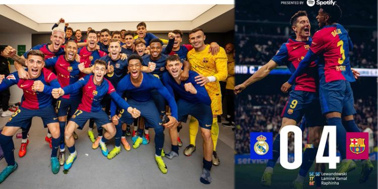 स्पेनिश  ला लिगा मा बार्सिलोनाले‌ रियललाई ४ गोल ठोक्यो